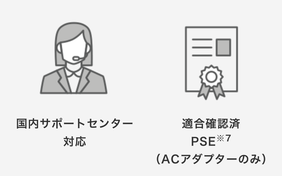 国内サポートセンター対応、PSE適合済